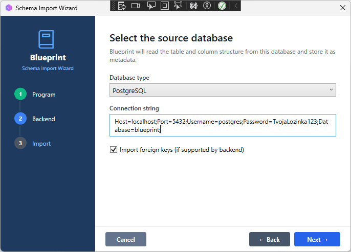 Backend selected before starting import process